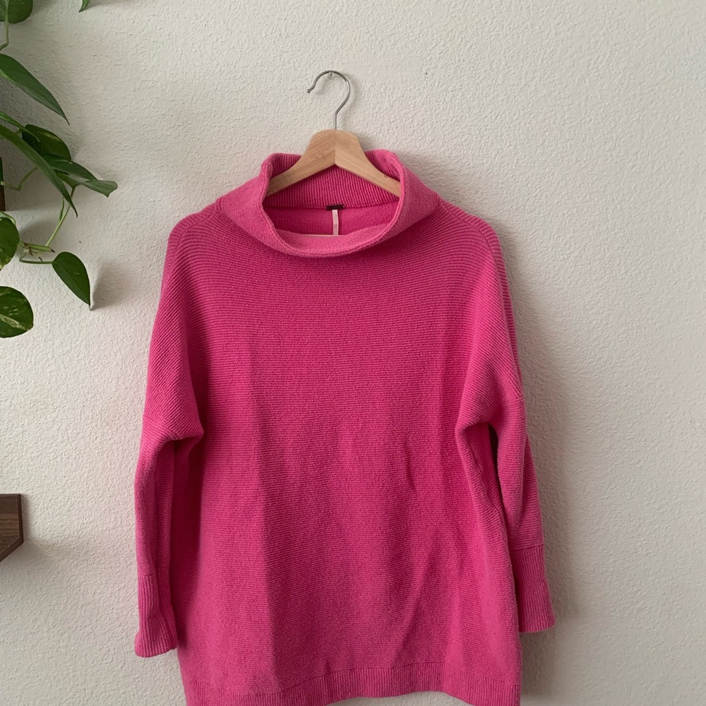 Free People XS Pink Pullover Spring Fall Winter Cotton Blend Sweater 3/4 Sleeve